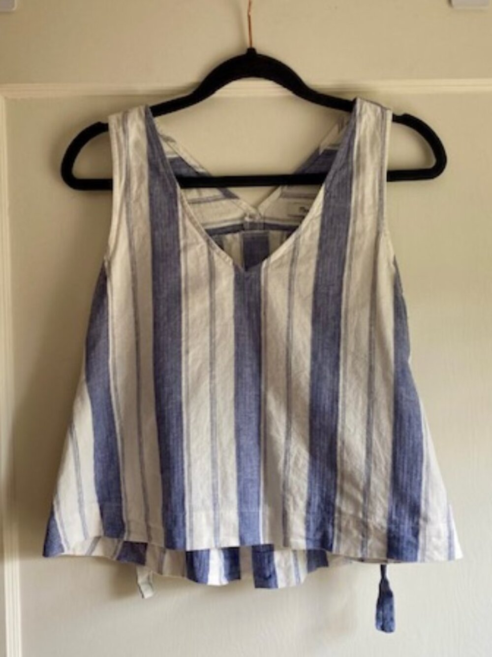 Madewell Women's Blue and White Strip Crop with Ties on Sides - XXS / XS